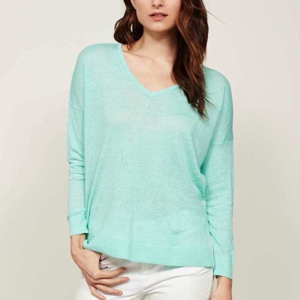 Eileen Fisher Linen Cotton Mint V-Neck Sweater Small